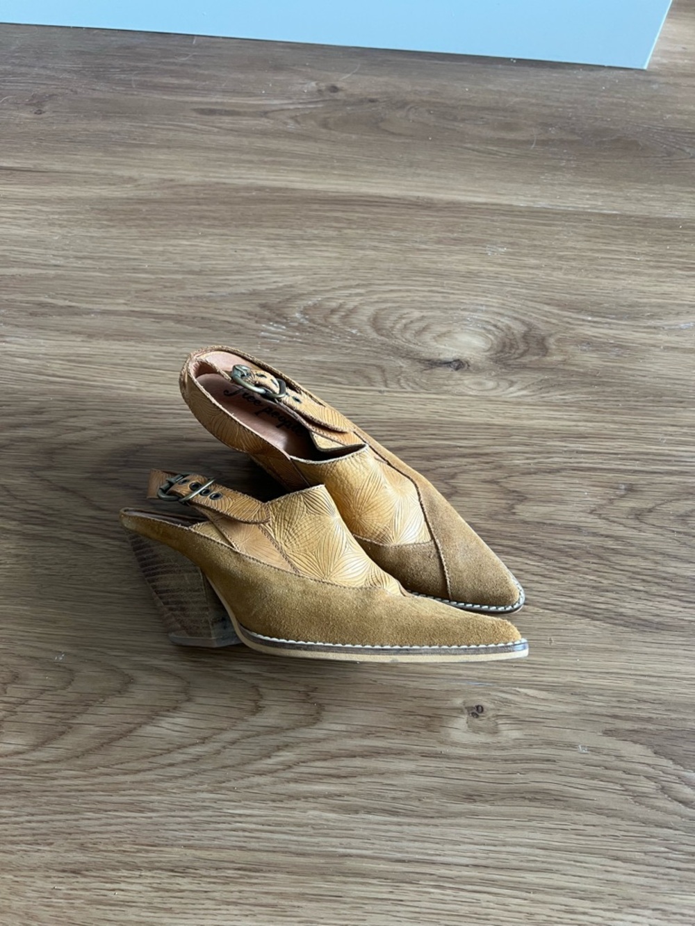 Free People Tan Suede Pointed Slingback Booties